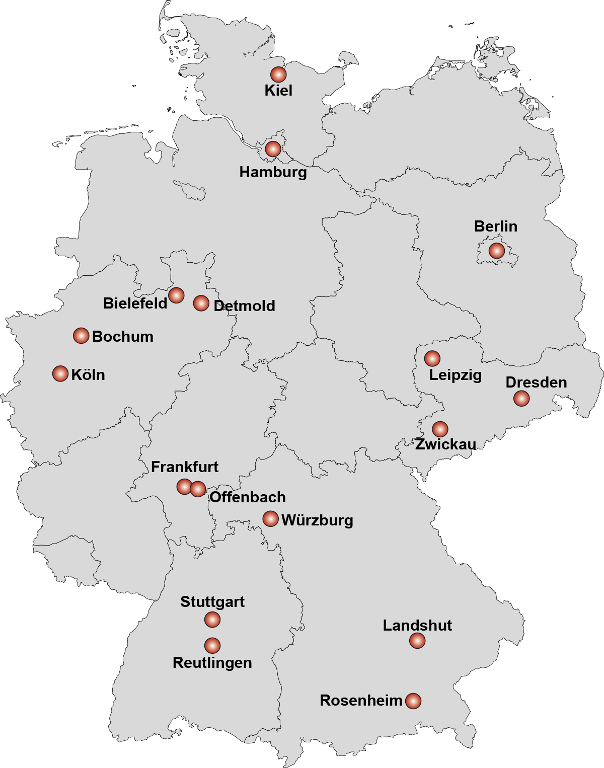 Deutschlandkarte des Anwaltsnetzwerks Arbeitsrecht